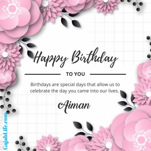 Aiman happy birthday wish with pink flowers card