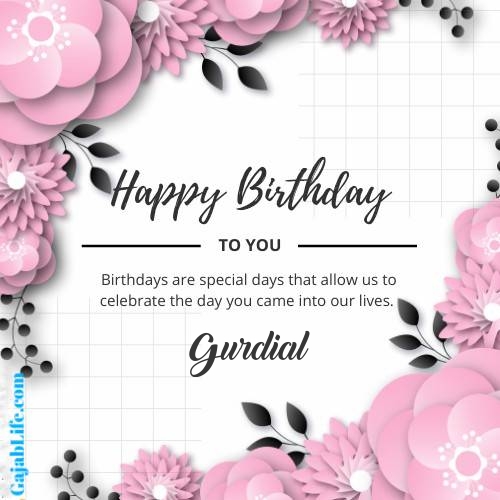 Gurdial happy birthday wish with pink flowers card