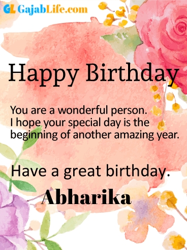 Have a great birthday abharika - happy birthday wishes card