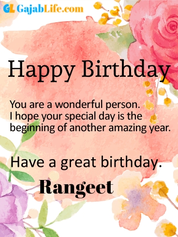 Have a great birthday rangeet - happy birthday wishes card