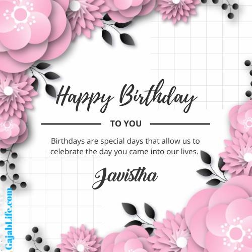 Javistha happy birthday wish with pink flowers card