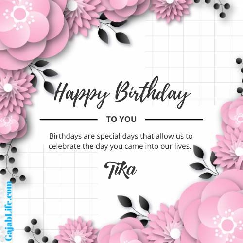 Tika happy birthday wish with pink flowers card